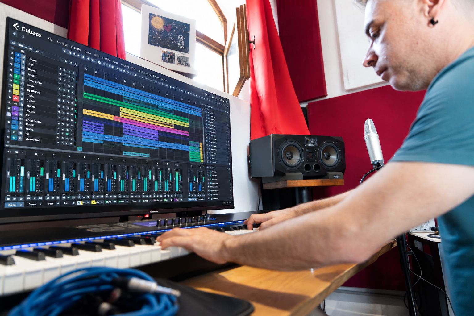 Lavoro su una traccia musicale al computer e alla tastiera